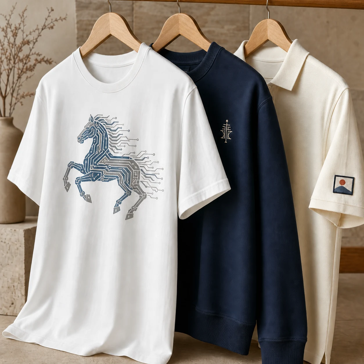 T恤、卫衣与POLO衫组成的文化活动服场景示意